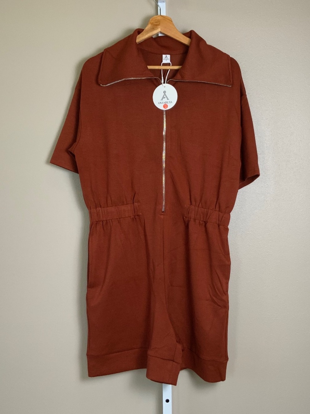 Anrabess Caldwell Playsuit Short Sleeve Zip Romper with Pockets